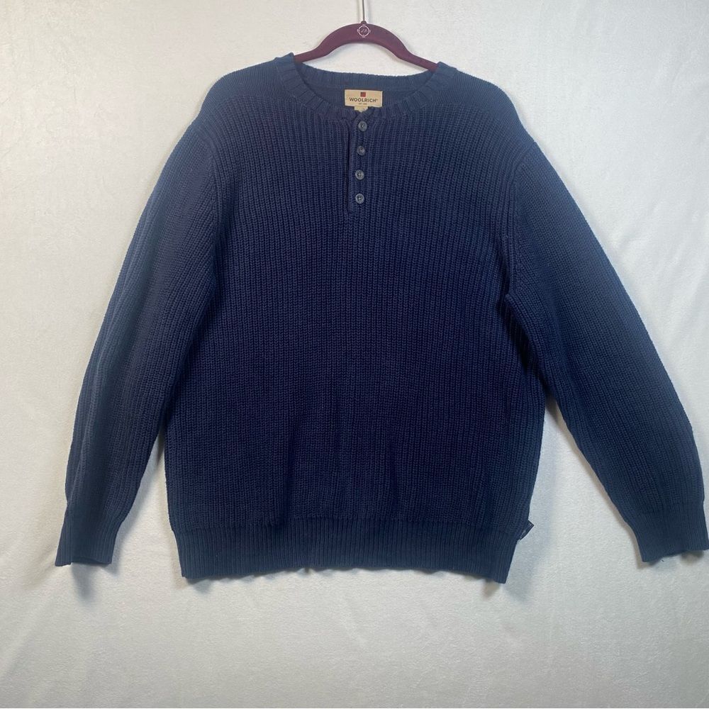 Woolrich Navy Blue Knit Henley Style Sweater Size Medium